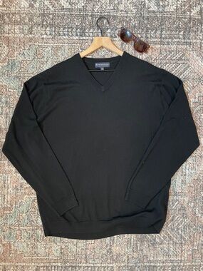 Hart Schaffner Marx Extra Fine Merino Wool Sweater Mens XLT Black VNeck Pullover